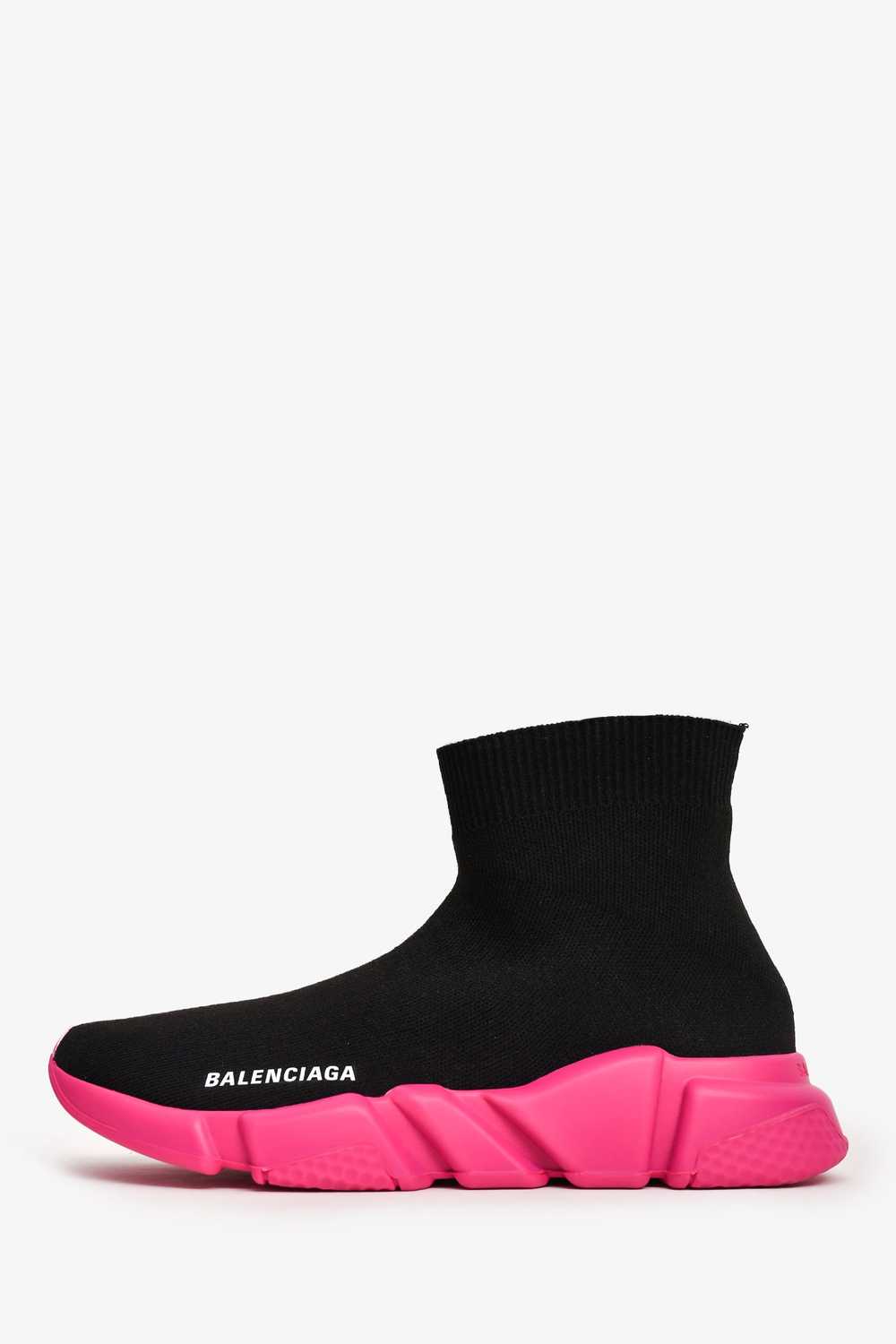 Balenciaga Black/Pink Knit Speed Sneakers Size 38 - image 5