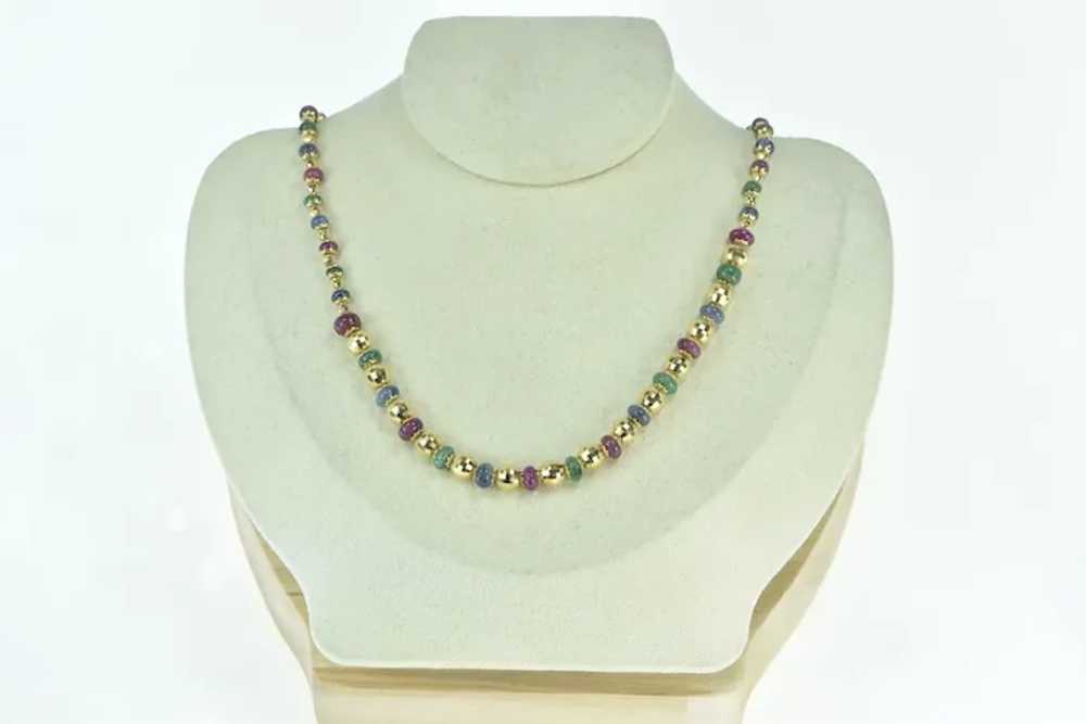 18K Ruby Sapphire Emerald Beaded Italian Designer… - image 5