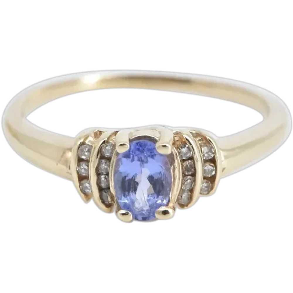 10K Oval Tanzanite Diamond Classic Statement Ring… - image 1