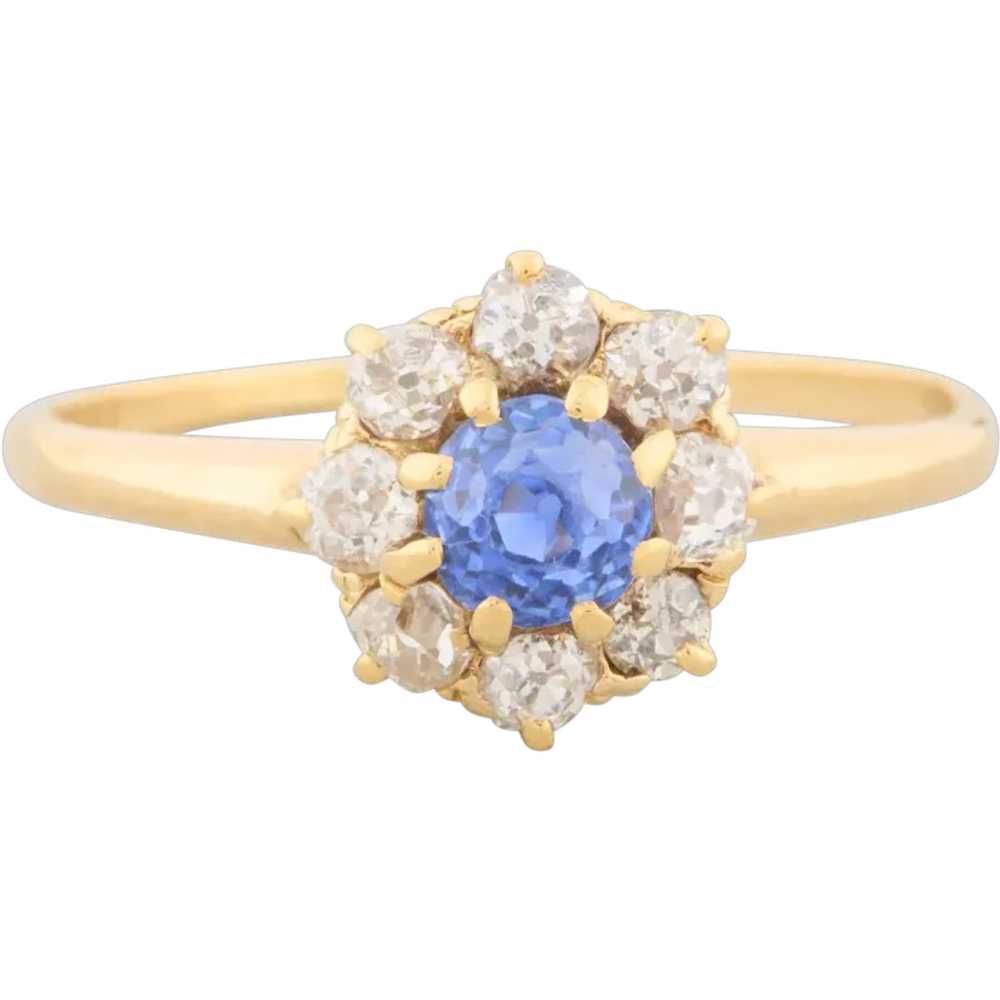 Antique 18ct Gold Sapphire and Diamond Cluster Ri… - image 1