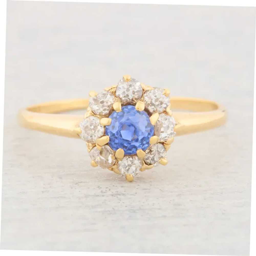 Antique 18ct Gold Sapphire and Diamond Cluster Ri… - image 3