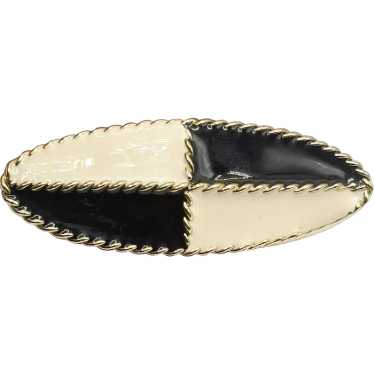 Vintage black and white enamel brooch pin - image 1