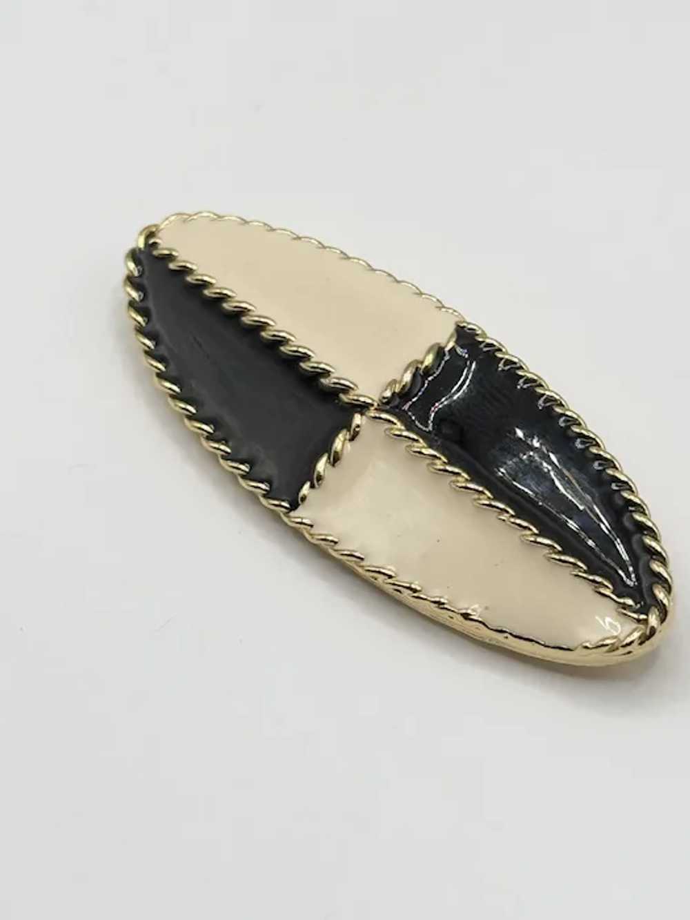 Vintage black and white enamel brooch pin - image 2