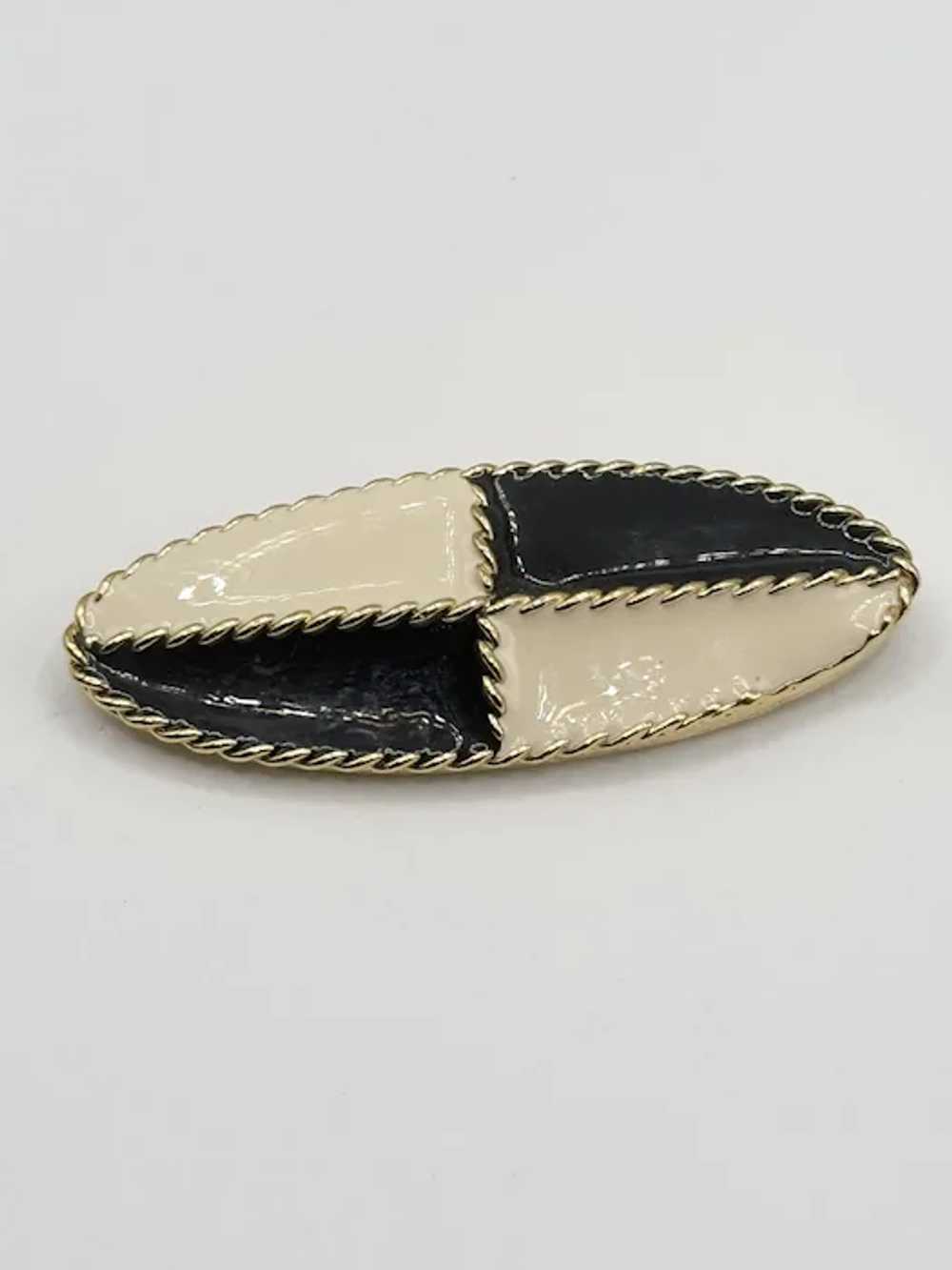 Vintage black and white enamel brooch pin - image 3