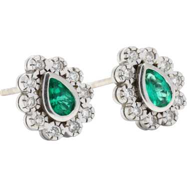 0.70ctw Pear Emerald Diamond Stud Earrings, 18K Wh