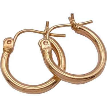 Petite Tubular Hoop Earrings 14K Gold 5/8" Length