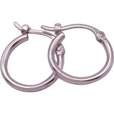 Petite Tubular Hoop Earrings 14K White Gold 5/16"… - image 1