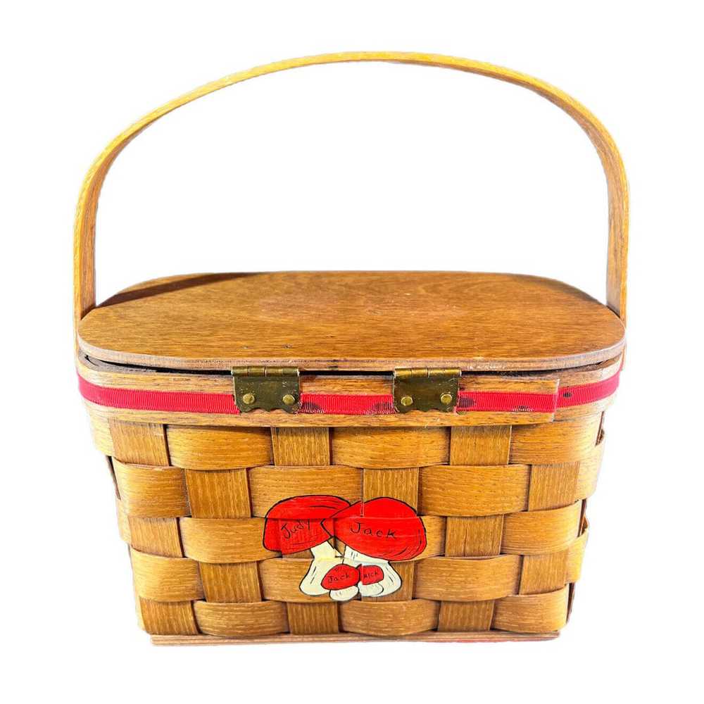 Vintage 1970s Hand Painted Basket Handbag Mushroo… - image 3