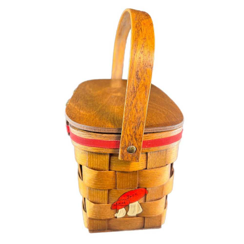 Vintage 1970s Hand Painted Basket Handbag Mushroo… - image 4