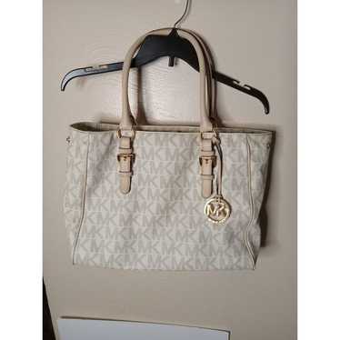 Michael Kors Logo Purse Tan And Cream Satchel Medi