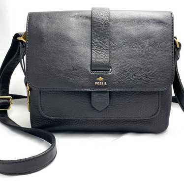 Fossil Kinley Small Leather Crossbody, Black/Gold - image 1