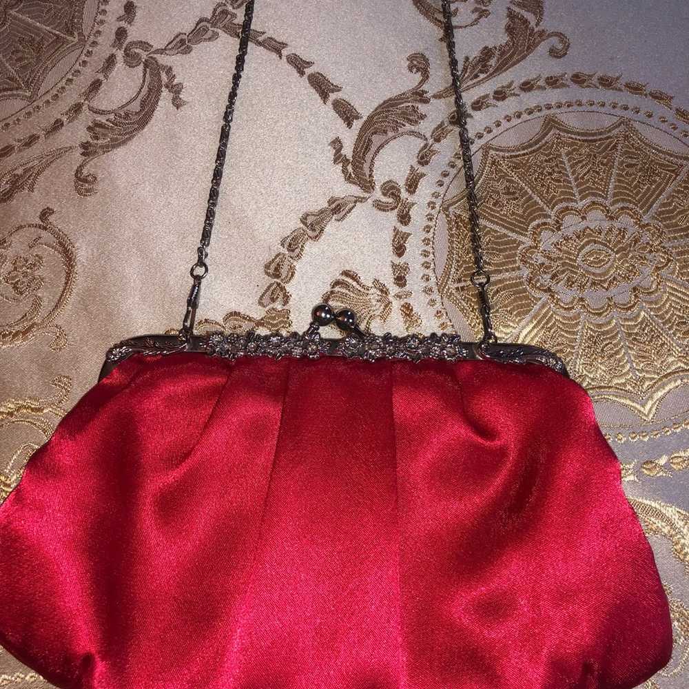 Vintage Inspired Red Satin Evening Bag Clutch Rem… - image 1