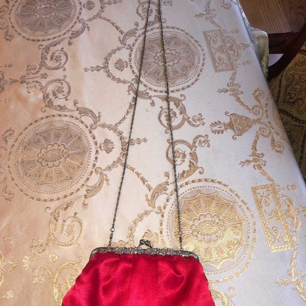 Vintage Inspired Red Satin Evening Bag Clutch Rem… - image 2