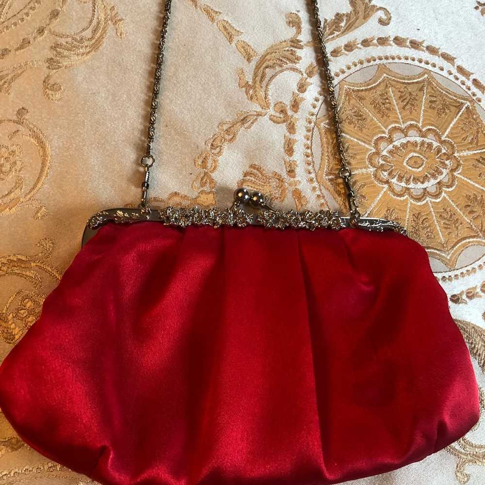 Vintage Inspired Red Satin Evening Bag Clutch Rem… - image 3