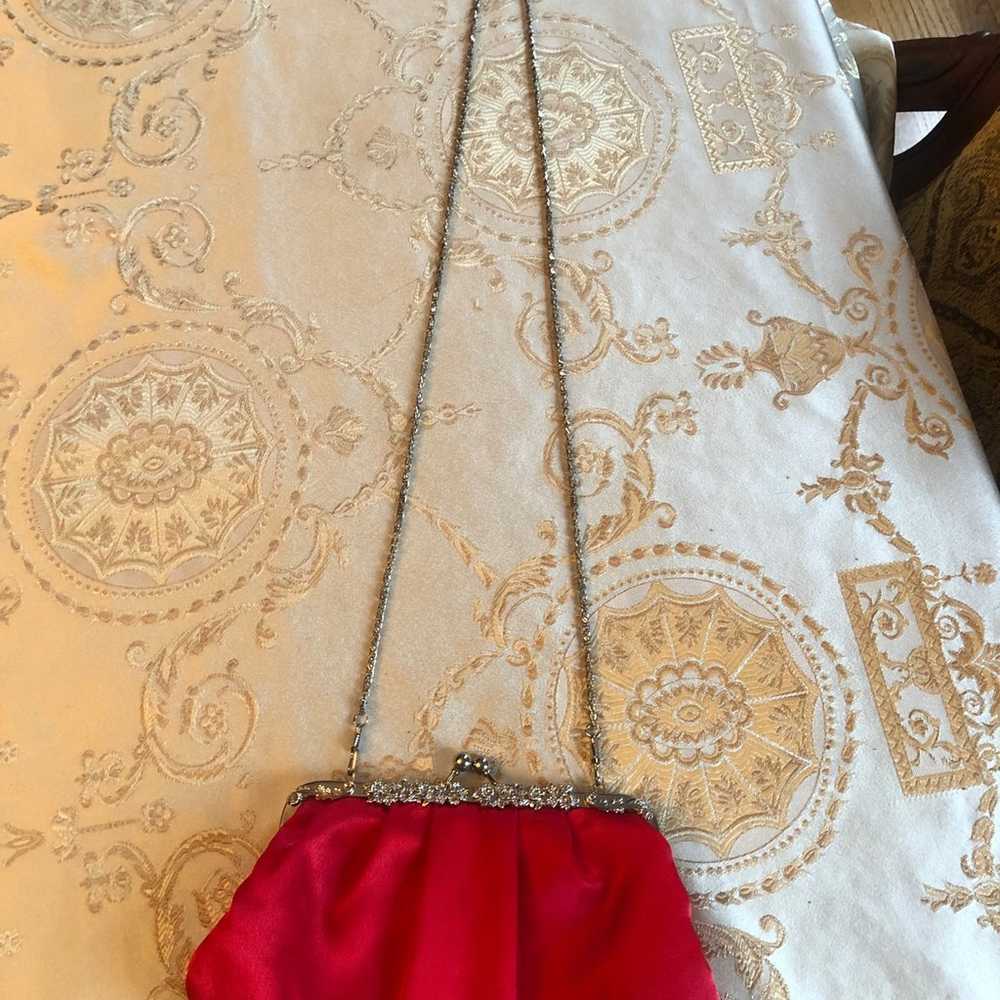 Vintage Inspired Red Satin Evening Bag Clutch Rem… - image 4