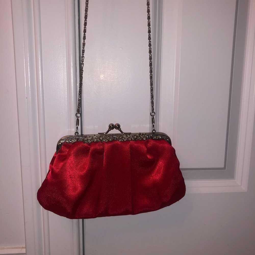 Vintage Inspired Red Satin Evening Bag Clutch Rem… - image 9