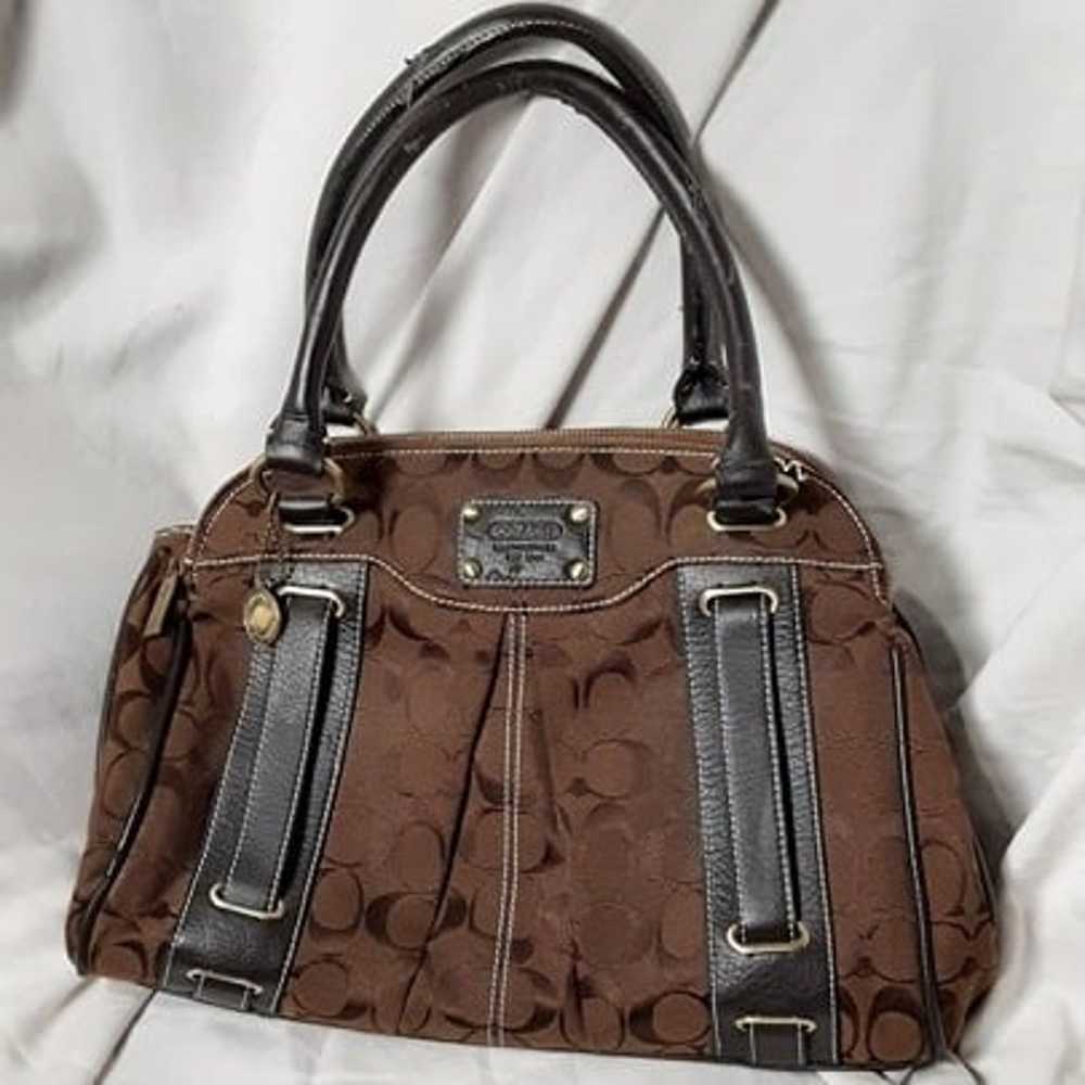 Coach Jaccard Leather Logo Bag Chocolate Brown Vi… - image 1