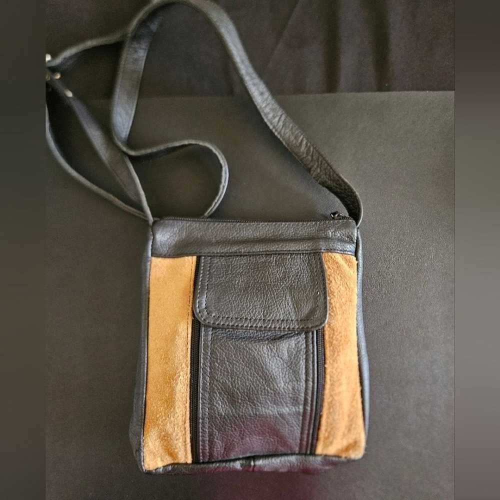 Vintage Black & Brown Leather Crossbody Bag - image 2