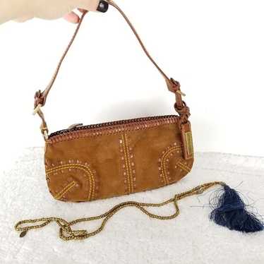 Vintage Y2K Antonio Melani Brown Suede Mini Bag W… - image 1