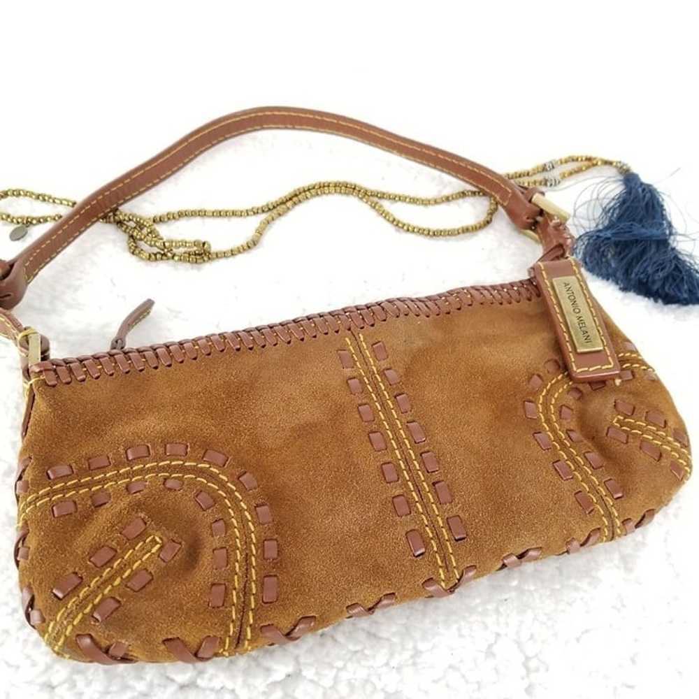 Vintage Y2K Antonio Melani Brown Suede Mini Bag W… - image 2