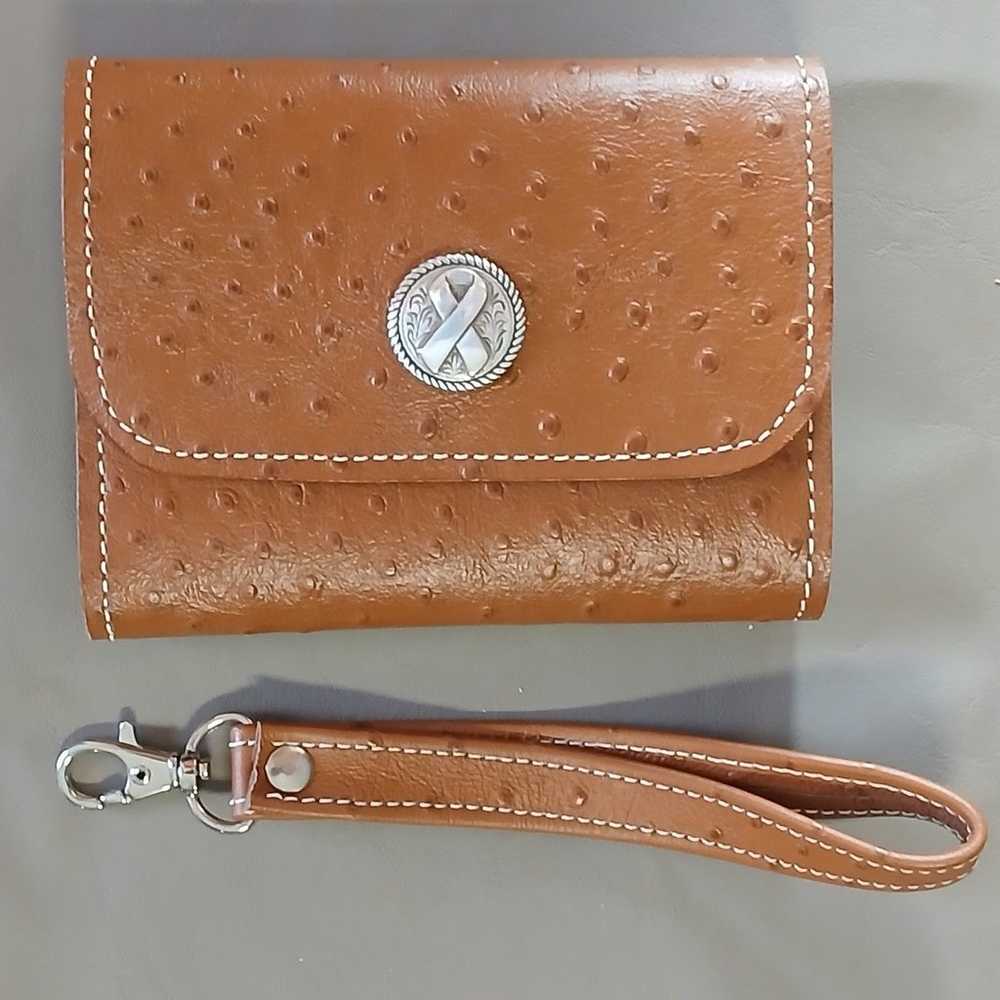 Vintage Womens Wallet Brown Faux Ostrich Leather … - image 1