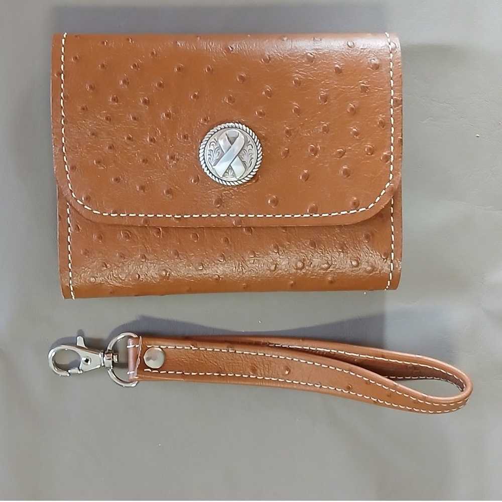 Vintage Womens Wallet Brown Faux Ostrich Leather … - image 9