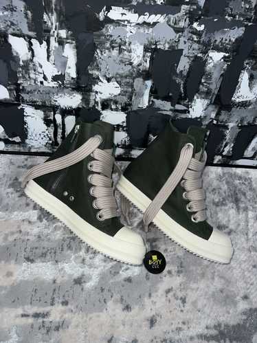 Rick Owens Forest green jumbo lace hi top sneakers