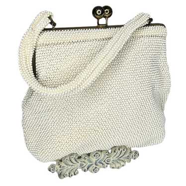 Vintage Pearly Beaded Kisslock HANDBAG Purse Gold… - image 1