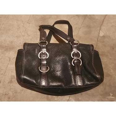 COACH F12334 Black Genuine Pebble Leather Satchel 