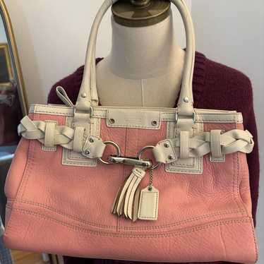 VTG Coach F13084 Pink White Pebbled Leather Satche