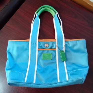 Coach Mini Hamptons Nylon Small Tote Handbag Teal… - image 1