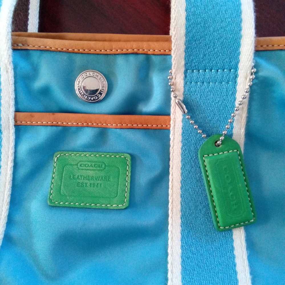 Coach Mini Hamptons Nylon Small Tote Handbag Teal… - image 2