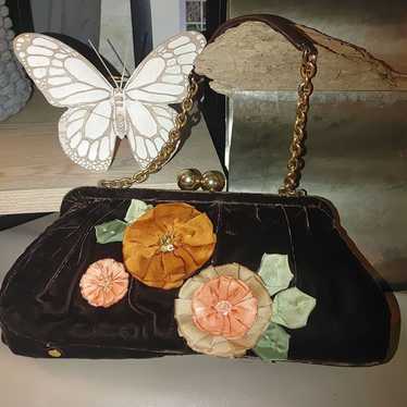 Echo 1939 Velvet Floral Vintage Handbag Clutch Cha