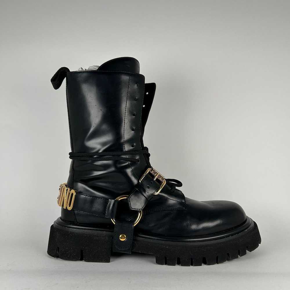 Moschino Moschino Logo Harness Lug Sole Combat Boots Size 42