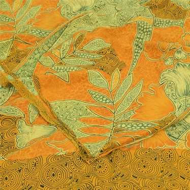 Sanskriti Vintage Sarees Saffron/Green Pure Crepe… - image 1