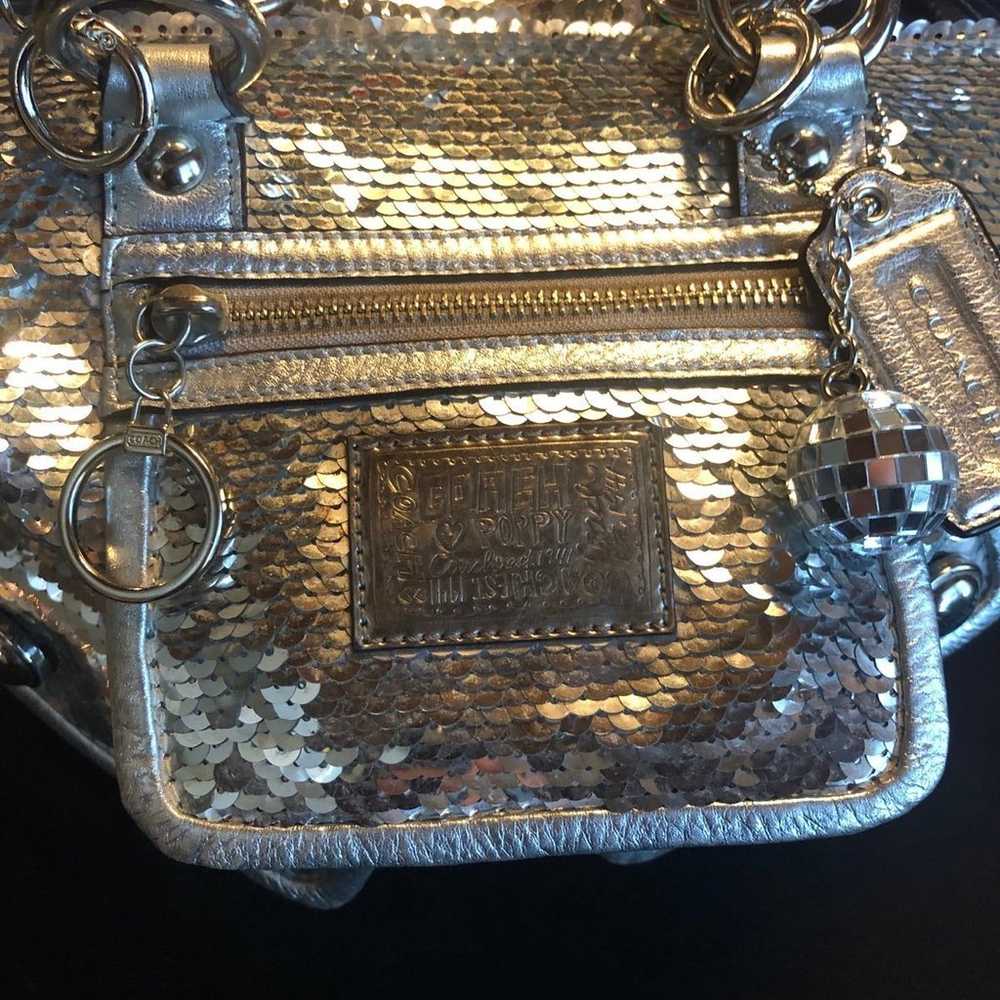 Coach Vintage Poppy Silver Sequin & Leather Spotl… - image 3