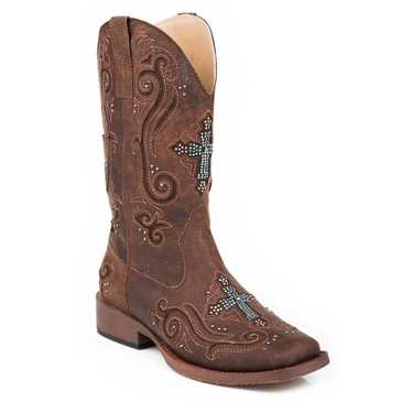 Roper Boots Ladies Brown Faux Leather Crystal Cro… - image 1