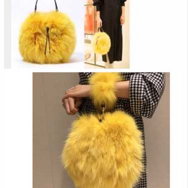 Yellow fur round handbag - image 1