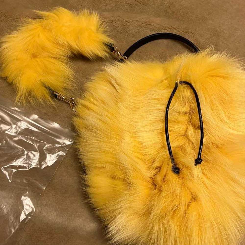 Yellow fur round handbag - image 3