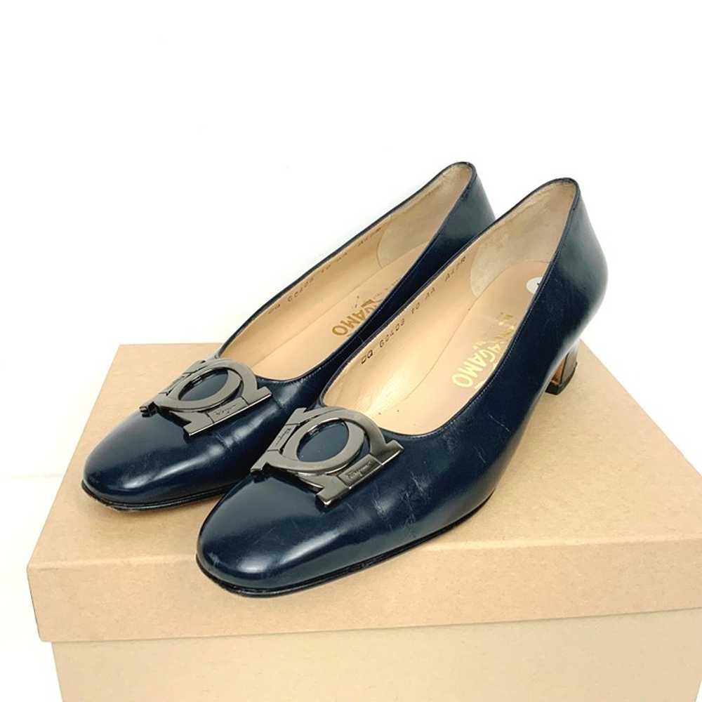 SALVATORE FERRAGAMO Leather Navy Heels With Metal… - image 12