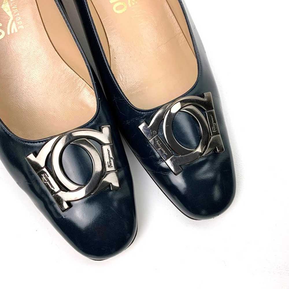 SALVATORE FERRAGAMO Leather Navy Heels With Metal… - image 2