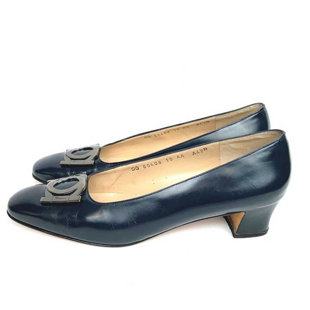 SALVATORE FERRAGAMO Leather Navy Heels With Metal… - image 4