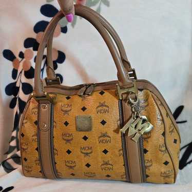 Authentic MCM Cognac Visetos and Leather Top Handl