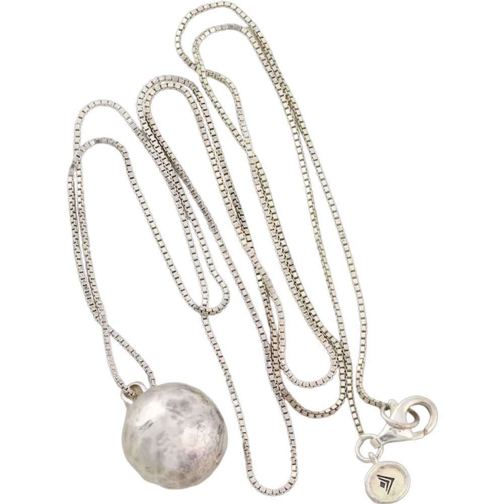 Sterling Silver Hammered Ball Necklace Long 30" S… - image 1