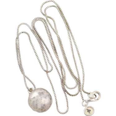 Sterling Silver Hammered Ball Necklace Long 30" S… - image 1