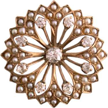 Antique Diamond and Seed Pearl Starburst Pin/Penda