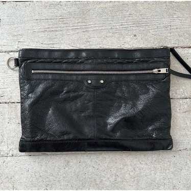 Authentic Balenciaga Black Leather Clip Clutch Bag - image 1