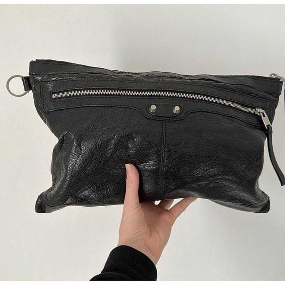 Authentic Balenciaga Black Leather Clip Clutch Bag - image 9