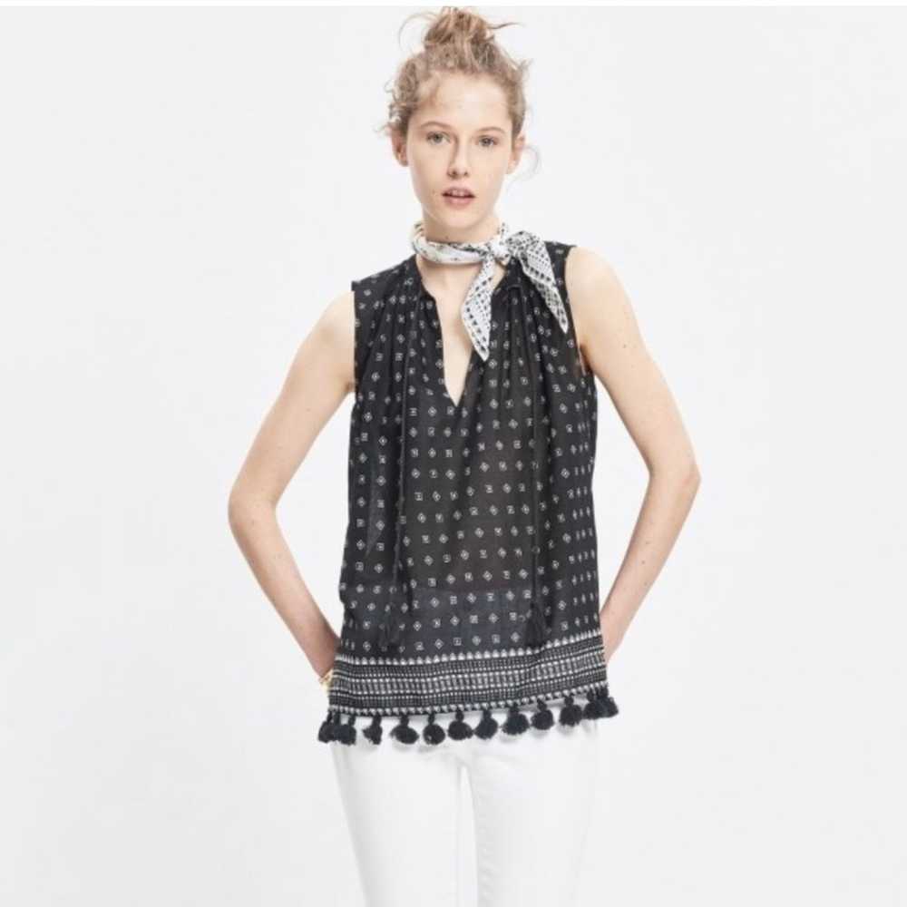 Madewell Scatterblock Black&White Tassel Tank Top… - image 2