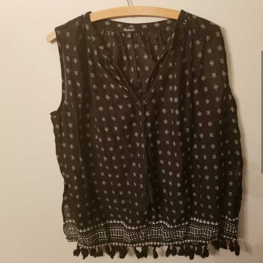 Madewell Scatterblock Black&White Tassel Tank Top… - image 3